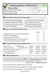 L’attribut du sujet - Examen Evaluation- Fiches QCM - Quiz : 5eme Primaire - PDF à imprimer