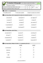 Les valeurs sonores de la lettre s - Examen Evaluation- Fiches QCM - Quiz : 2eme Primaire - PDF à imprimer