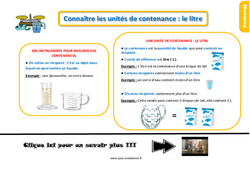 Evaluation et bilan sur connaître les unités de contenance - Fiches le litre : 2eme Primaire - PDF à imprimer