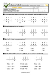 Soustraire deux nombres sans retenue - Examen Evaluation- Fiches QCM - Quiz : 2eme Primaire - PDF à imprimer