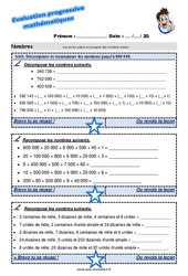 Décomposer et recomposer les nombres jusqu’à 999 999 - Examen Evaluation progressive : 5eme Primaire - PDF à imprimer