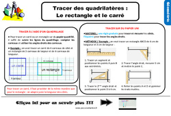 Bilan  sur tracer des quadrilatères - Fiches le rectangle et le carré - Examen Evaluation avec la correction : 3eme Primaire - PDF à imprimer