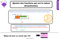 Evaluation et Bilan sur ajouter des fractions qui ont le même dénominateur : 4eme Primaire - PDF à imprimer