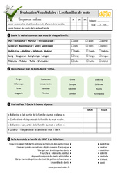 Les familles de mots - Examen Evaluation- Fiches QCM - Quiz : 4eme Primaire - PDF à imprimer