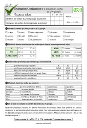 Le présent des verbes du 2ème groupe - Examen Evaluation- Fiches QCM - Quiz : 4eme Primaire - PDF à imprimer