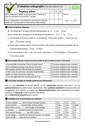 Fin des verbes en [é] - Examen Evaluation- Fiches QCM - Quiz : 5eme Primaire - PDF à imprimer