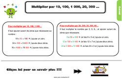 Evaluation et bilan sur Multiplier par 10, 100, 1 000, 20, 300 ... avec les corrections : 4eme Primaire - PDF à imprimer