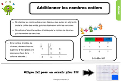 Evaluation et bilan sur comment additionner des nombres entiers : 4eme Primaire - PDF à imprimer