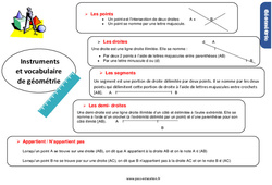 Instrument et vocabulaire de géométrie - Examen Evaluation et bilan  avec la correction : 5eme Primaire - PDF à imprimer