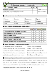 Les adverbes - Examen Evaluation- Fiches QCM - Quiz : 5eme Primaire - PDF à imprimer
