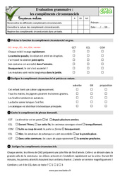 Les compléments circonstanciels - Examen Evaluation- Fiches QCM - Quiz  : 5eme Primaire - PDF à imprimer