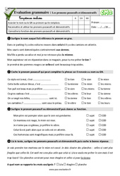 Les pronoms possessifs et démonstratifs - Examen Evaluation- Fiches QCM - Quiz  : 5eme Primaire - PDF à imprimer