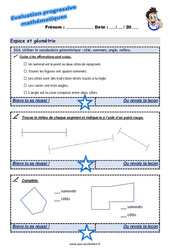 Utiliser le vocabulaire géométrique- Fiches côté, sommet, angle, milieu - Examen Evaluation progressive  : 3eme Primaire - PDF à imprimer