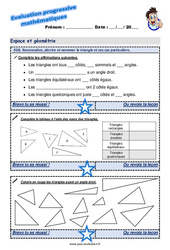 Reconnaître, décrire et nommer le triangle et ses cas particuliers - Examen Evaluation progressive  : 3eme Primaire - PDF à imprimer