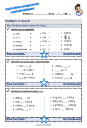 Comparer, estimer, mesurer des masses - Examen Evaluation progressive  : 2eme Primaire - PDF à imprimer