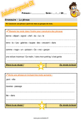 Construire une phrase à partir de mots ou groupes de mots - Examen Evaluation progressive : 4eme Primaire - PDF à imprimer