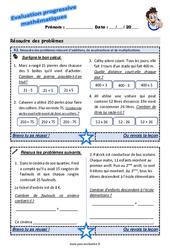 Résoudre des problèmes relevant d’additions, de soustractions et de multiplications - Examen Evaluation progressive  : 3eme Primaire - PDF à imprimer