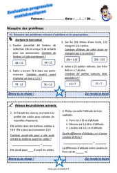 Résoudre des problèmes relevant d’additions et de soustractions - Examen Evaluation progressive  : 3eme Primaire - PDF à imprimer