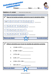 Utiliser les touches de la calculatrice - Examen Evaluation progressive  : 3eme Primaire - PDF à imprimer
