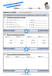 Multiplication et technique opératoire (multiplier par un nombre à un chiffre) - Examen Evaluation progressive  : 3eme Primaire - PDF à imprimer