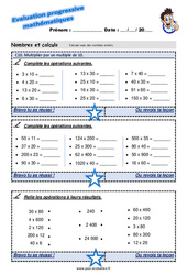 Multiplier par un multiple de 10 - Examen Evaluation progressive à imprimer : 3eme Primaire