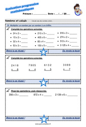 Multiplier un nombre par un nombre à un chiffre - Examen Evaluation progressive  : 3eme Primaire - PDF à imprimer