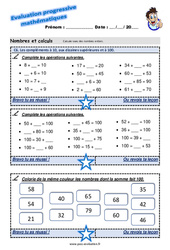 Les compléments à 10, aux dizaines supérieures et à 100 - Examen Evaluation progressive  : 3eme Primaire - PDF à imprimer