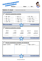 Les soustractions - Examen Evaluation progressive  : 3eme Primaire - PDF à imprimer
