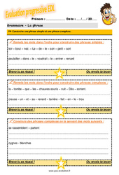 Construire une phrase simple et une phrase complexe - Examen Evaluation progressive : 4eme Primaire - PDF à imprimer