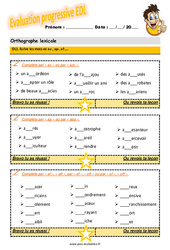 Ecrire les mots en ac - ap - af -… au  - Examen Evaluation progressive  : 4eme Primaire - PDF à imprimer