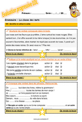 Identifier et utiliser le verbe - Examen Evaluation progressive avec la correction : 5eme Primaire - PDF à imprimer