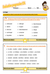 Connaître et utiliser la construction des mots (radical/préfixe/suffixe/famille) - Examen Evaluation progressive avec la correction : 4eme Primaire - PDF à imprimer