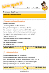 Identifier des phrases interrogatives - Examen Evaluation progressive : 4eme Primaire - PDF à imprimer