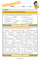 Comment accorder le déterminant et le nom (genre et nombre) - Examen Evaluation progressive avec le corrigé : 4eme Primaire - PDF à imprimer
