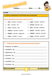 Utiliser la construction d’un mot inconnu pour le comprendre - Examen Evaluation progressive avec la correction : 4eme Primaire - PDF à imprimer
