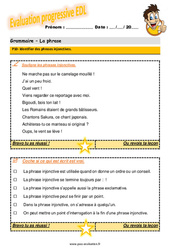 Identifier des phrases injonctives - Examen Evaluation progressive  : 4eme Primaire - PDF à imprimer