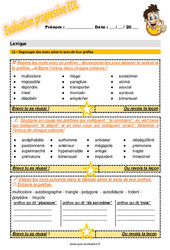Regrouper des mots selon le sens de leur préfixe - Examen Evaluation progressive : 5eme Primaire - PDF à imprimer
