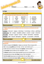 Connaître des antonymes pour des adjectifs ou des verbes - Examen Evaluation progressive : 5eme Primaire - PDF à imprimer