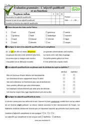 L’adjectif qualificatif et ses fonctions - Examen Evaluation- Fiches QCM - Quiz : 5eme Primaire - PDF à imprimer