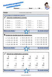 Les tables de multiplication jusqu’à 9 - Examen Evaluation progressive : 4eme Primaire - PDF à imprimer