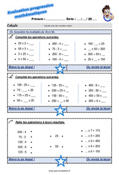Connaître les multiples de 25 et 50 - Examen Evaluation progressive : 4eme Primaire - PDF à imprimer