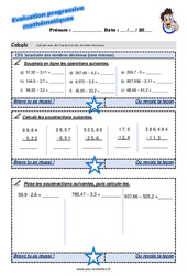Soustraire des nombres décimaux (sans retenue) - Examen Evaluation progressive : 4eme Primaire - PDF à imprimer
