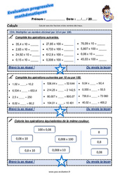 Multiplier un nombre décimal par 10 et par 100 - Examen Evaluation progressive : 4eme Primaire