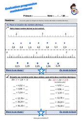 Placer et encadrer des nombres décimaux - Examen Evaluation progressive : 4eme Primaire - PDF à imprimer