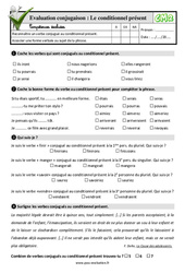 Le conditionnel présent - Examen Evaluation- Fiches QCM - Quiz à imprimer : 5eme Primaire