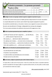Les pronoms personnels - Examen Evaluation- Fiches QCM - Quiz à imprimer : 5eme Primaire