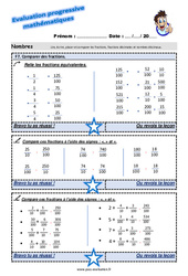 Comparer des fractions - Examen Evaluation progressive : 5eme Primaire - PDF à imprimer