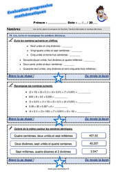 Lire, écrire et recomposer les nombres décimaux - Examen Evaluation progressive : 5eme Primaire - PDF à imprimer
