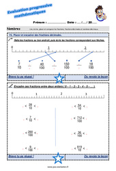 Placer et encadrer des fractions décimales - Examen Evaluation progressive : 5eme Primaire - PDF à imprimer