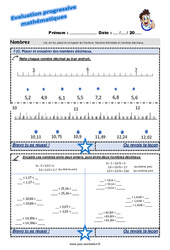 Placer et encadrer des nombres décimaux - Examen Evaluation progressive : 5eme Primaire - PDF à imprimer